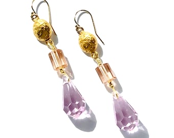 Handmade Earrings Gold Scarabs, Vintage Czech and German Glass Jewelry