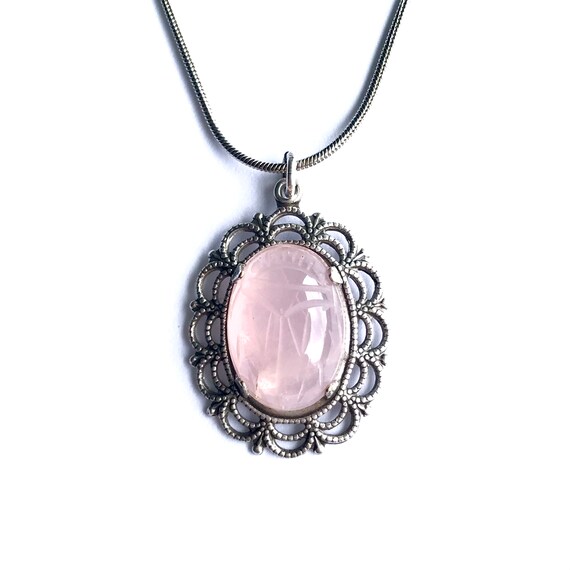 Vintage rose quartz sale necklace
