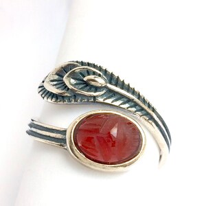 Adjustable Silver Ring, Carnelian Scarab Peacock Ring, Gemstone Ring