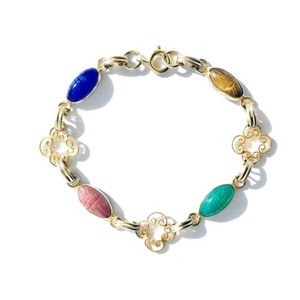 Vintage Jewelry Colorful Gold Filled Scarab Bracelet, Dainty Jewelry with Gemstone and Gold Filigree Links immagine 2