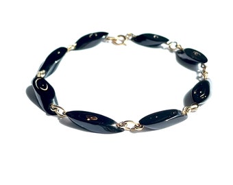 Black Coral Vintage Bracelet, Gold Filled Jewelry