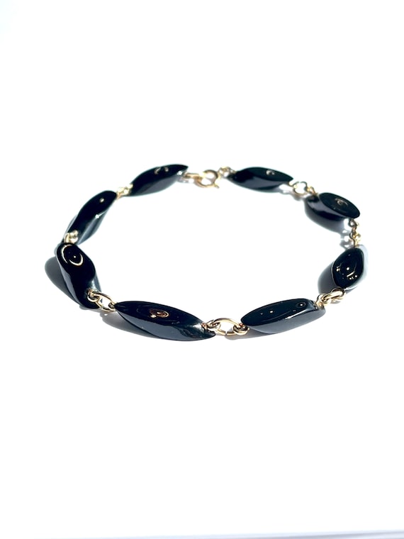 Black Coral Vintage Bracelet, Gold Filled Jewelry