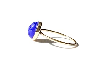 Dainty Gold Filled Scarab Ring Blue CHALCEDONY Stacking Ring