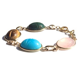 Scarab Bracelet Larger Gemstones 12K Gold Filled Vintage Jewelry
