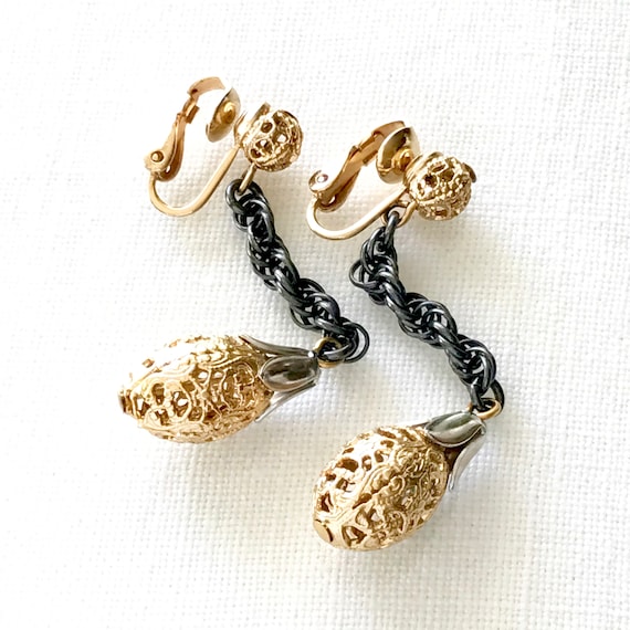 Vintage NAPIER Clip On Earrings Filigree Drop, Ra… - image 1