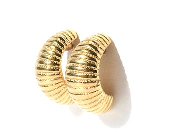 MONET Vintage Earrings Shrimp J Hoops Pierced Post Costume Jewelry