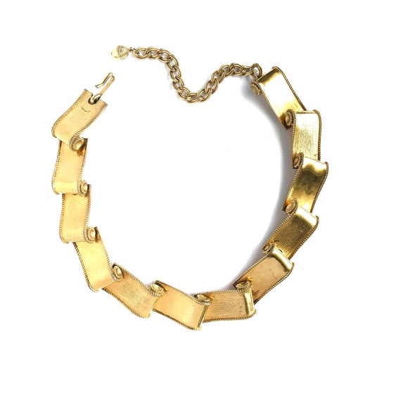 Vintage Choker Necklace, Gold Tone Linked Chain, … - image 1