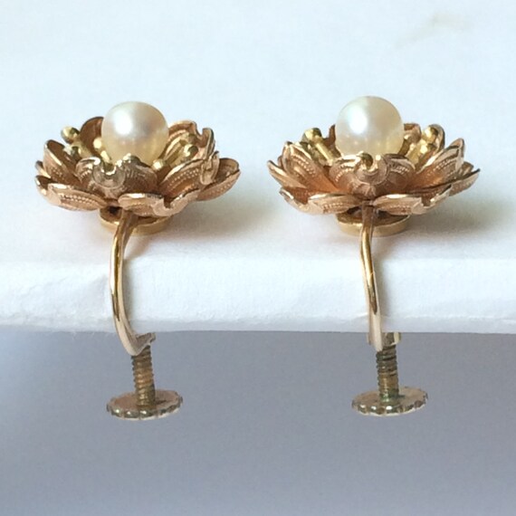 Vintage Pearl Flower Earrings, Gold Filled Jewelr… - image 7