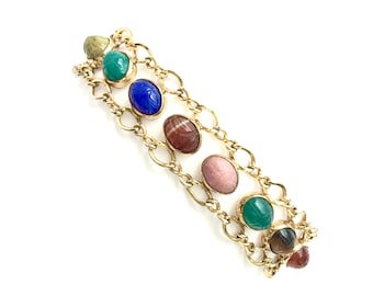 Vintage Scarab Gold Filled Gemstone Bracelet, Colorful Jewelry Gift