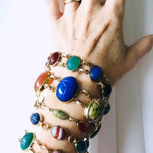 Vintage Jewelry Colorful Gold Filled Scarab Bracelet, Dainty Jewelry with Gemstone and Gold Filigree Links immagine 7