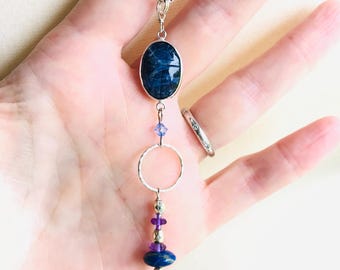 Scarab Pendant, Sterling Silver, Sodalite, Lapis Lazuli and Amethyst Beads