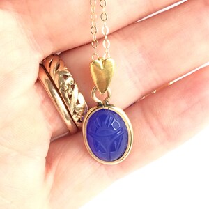 Gold Filled Necklace with Scarab Gemstone Pendant, Handmade and Vintage Jewelry
