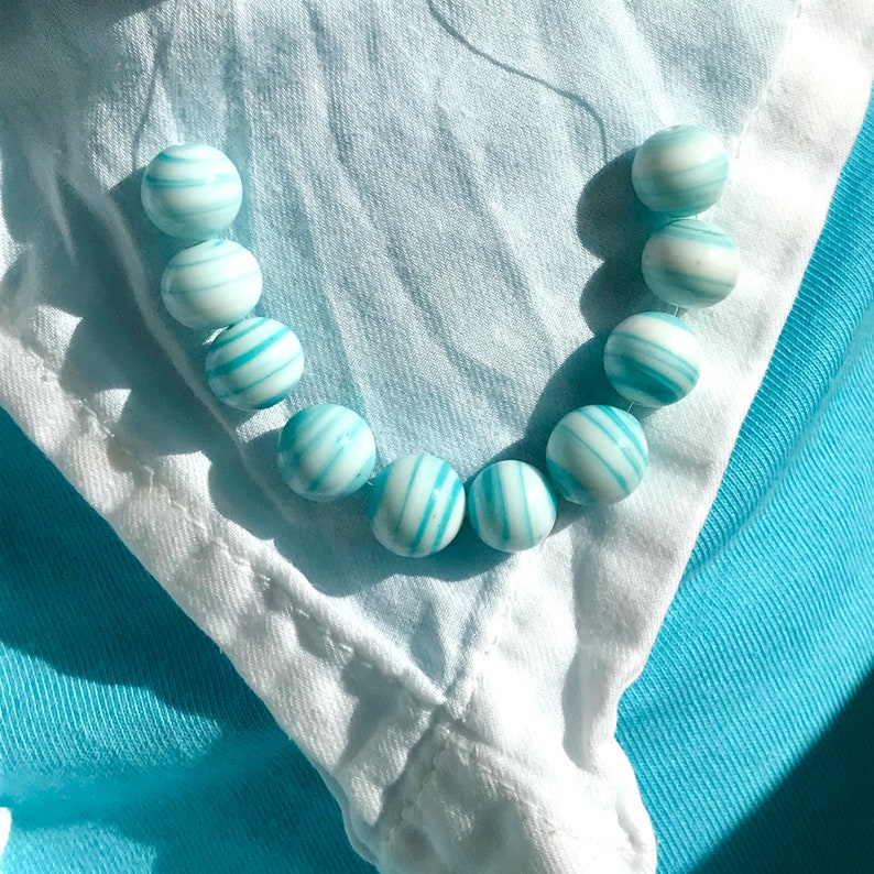 Vintage Milk Glass Beads in Turquoise Blue Swirl Jewelry Supply