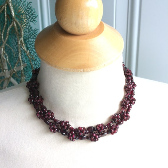 Vintage Beaded Garnet Necklace, Hippie Jewelry, G… - image 3