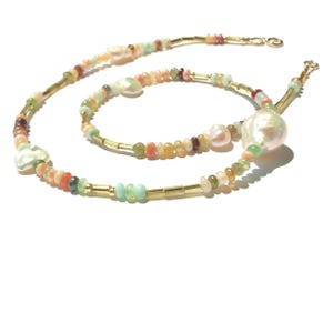 Baroque Pearl Necklace, Gemstone Beaded One of a Kind Summer Jewelry