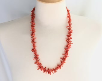 Vintage Red Coral Necklace, 24 Inches with Silver Box Clasp