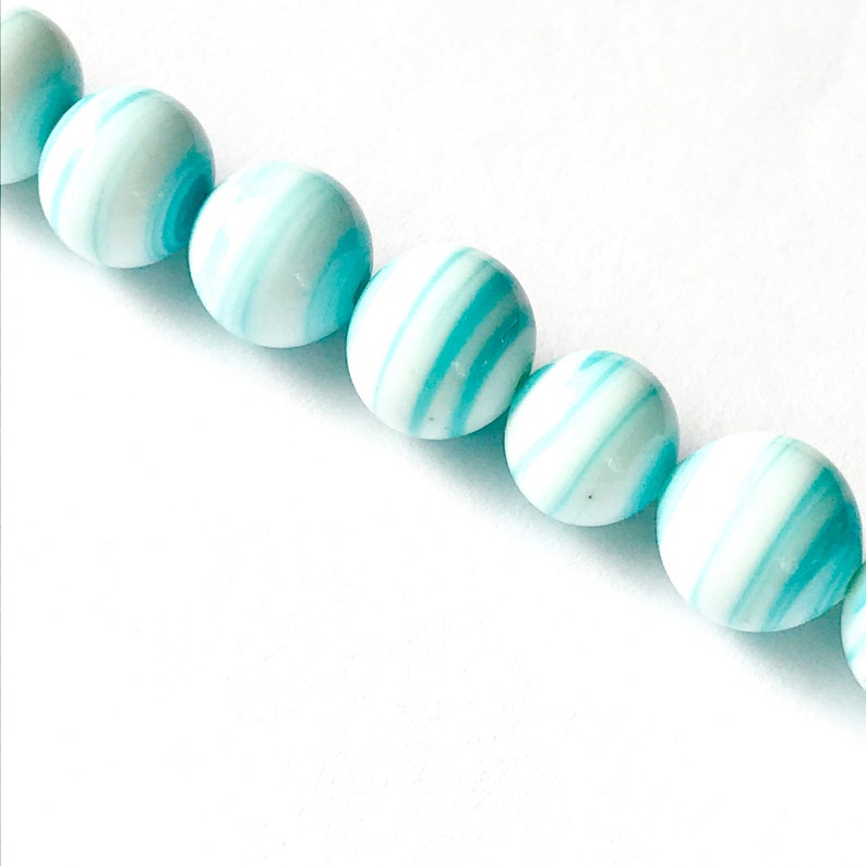 Vintage Milk Glass Beads in Turquoise Blue Swirl Jewelry Supply