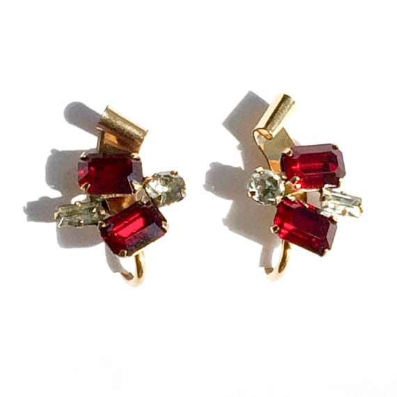 Vintage Red Earrings, Gold Filled Jewelry, Costum… - image 3