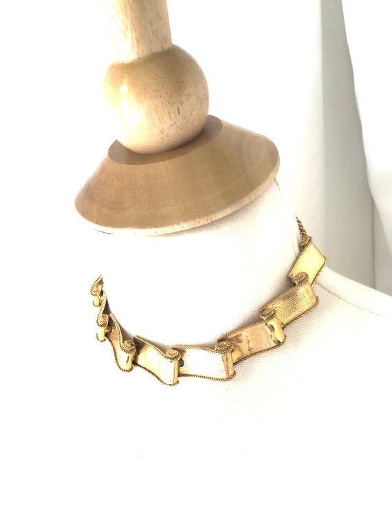 Vintage Choker Necklace, Gold Tone Linked Chain, … - image 2