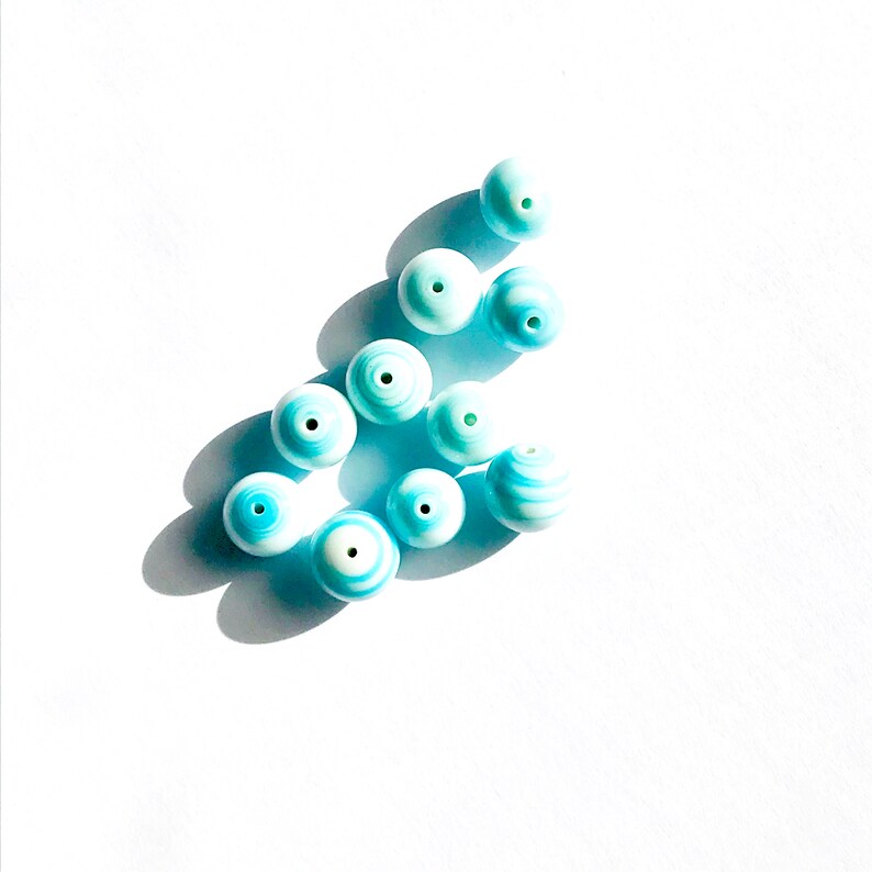 Vintage Milk Glass Beads in Turquoise Blue Swirl Jewelry Supply