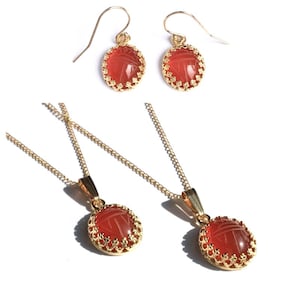 Carnelian Pendant, Gold Filled Dainty Jewelry, Choice of Scarab Earrings, Scarab Necklace