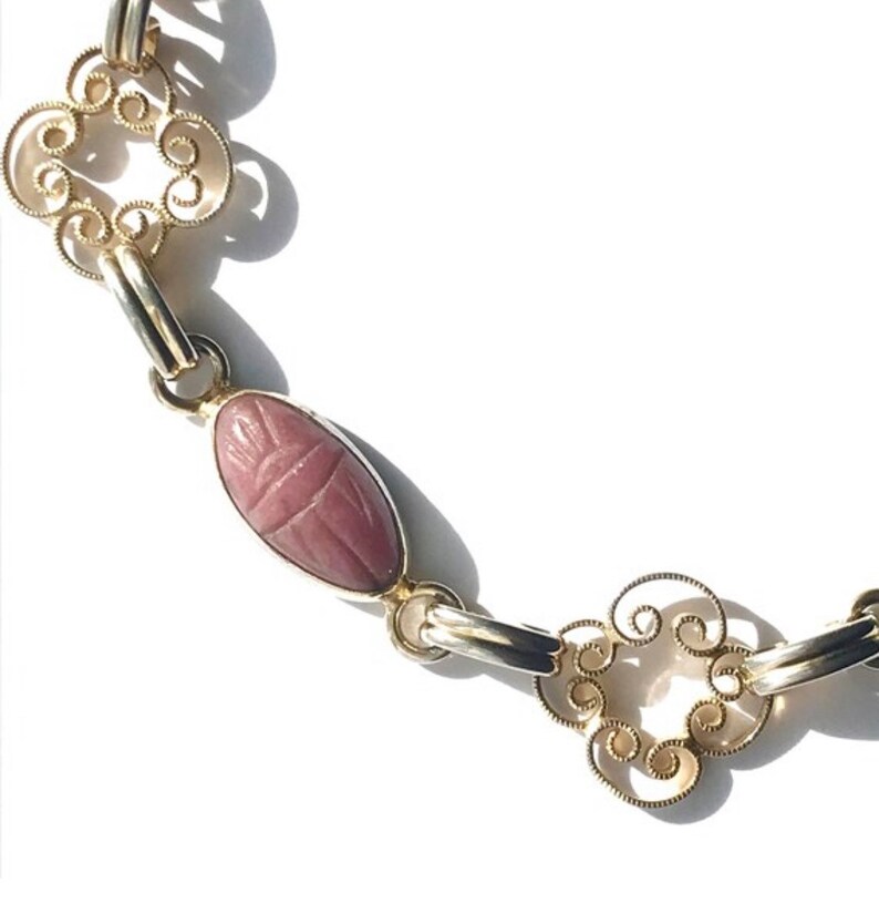 Vintage Jewelry Colorful Gold Filled Scarab Bracelet, Dainty Jewelry with Gemstone and Gold Filigree Links immagine 8