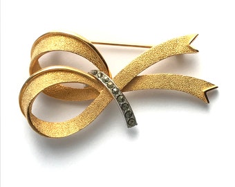 Vintage CORO Retro Bow Brooch, Silver, Gold with Marcasites