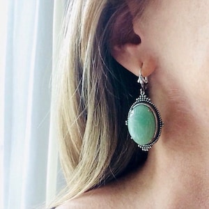 Green Aventurine Scarab Earrings, Healing Stones, Handmade Vintage Gemstone Jewelry