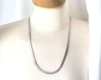 Sterling Silver Chain Vintage Necklace, Etched Herringbone Chain Made in Italy