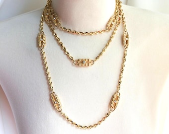 Camrose & Kross Chain Necklace Set, Two Convertible Gold Tone Paper Clip Chains with Simulated Diamonds, JBK Jacqueline Kennedy
