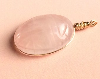 Rose Quartz Pendant, Vintage Scarab Gemstone, 14K Gold Filled