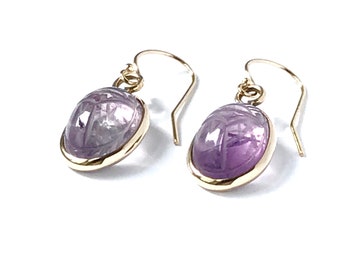 Gold Filled Vintage RONCI Amethyst Jewelry Scarab Earrings