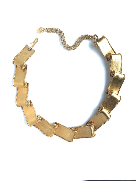 Vintage Choker Necklace, Gold Tone Linked Chain, … - image 5
