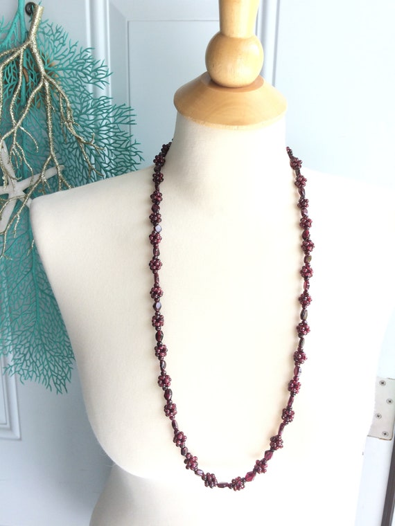 Vintage Beaded Garnet Necklace, Hippie Jewelry, G… - image 4