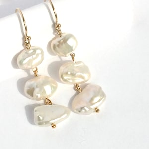 Pearl Earrings, Gold Filled Gemstone Jewelry with Keshi Pearls