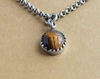 Tigers Eye Jewelry Scarab Necklace, Dainty Pendant, Silver Jewelry