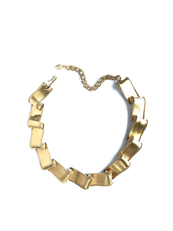 Vintage Choker Necklace, Gold Tone Linked Chain, … - image 7