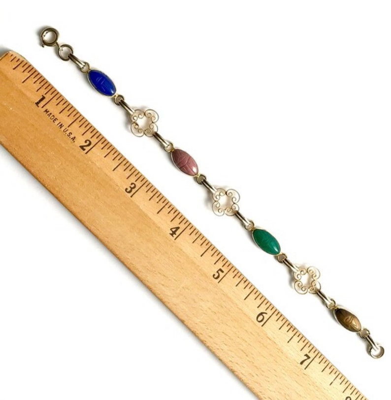 Vintage Jewelry Colorful Gold Filled Scarab Bracelet, Dainty Jewelry with Gemstone and Gold Filigree Links immagine 6