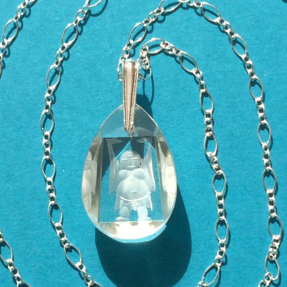 Happy Buddha Necklace, Vintage Intaglio Clear Qua… - image 1