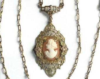 Antique Cameo Necklace, Mothers Day Gift, Art Nouveau Lavalier