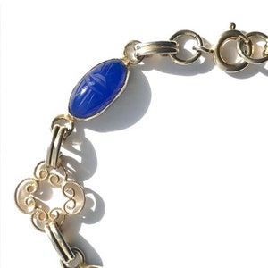Vintage Jewelry Colorful Gold Filled Scarab Bracelet, Dainty Jewelry with Gemstone and Gold Filigree Links immagine 3