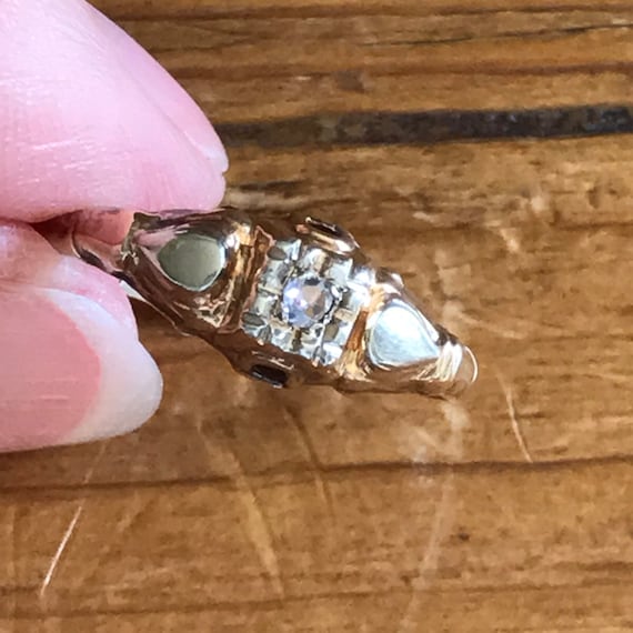 Vintage Rose Cut Diamond Ring, 14K Yellow Gold, Il