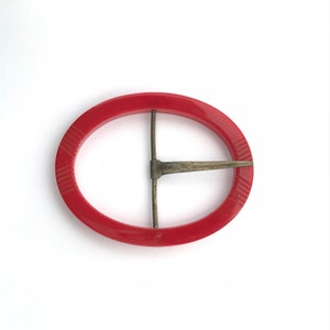 Vintage Bakelite Buckle, Retro, Cherry Red, Oval Sash Belt Part