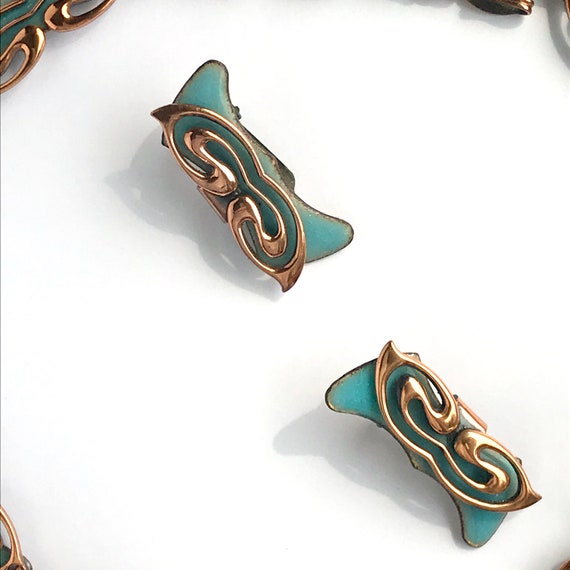 Copper and Sky Blue Enamel Choker with Earrings b… - image 6