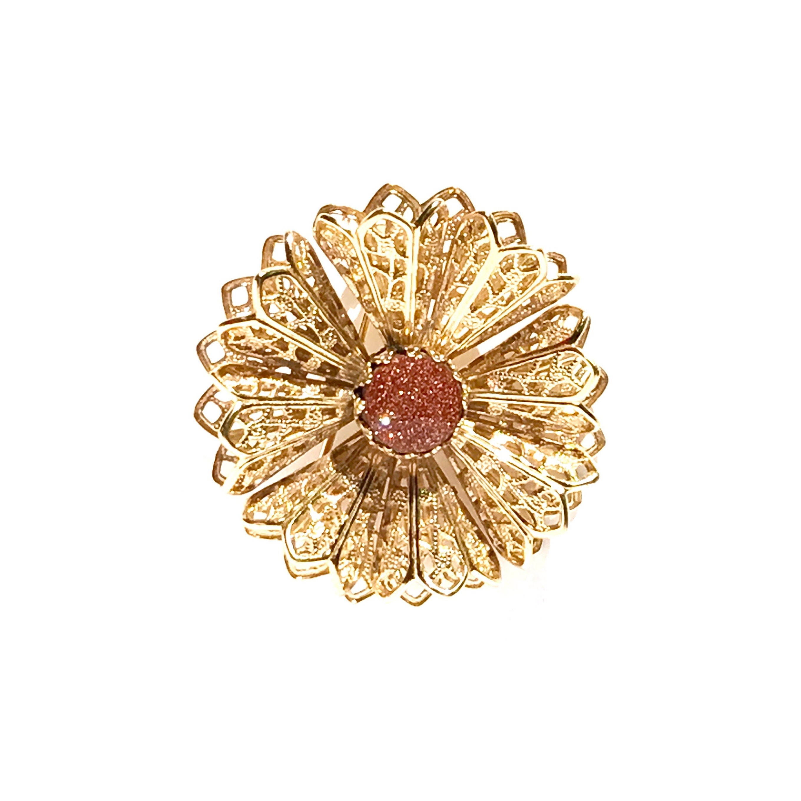 Filigree Goldstone Brooch Vintage Flower Pin | Etsy