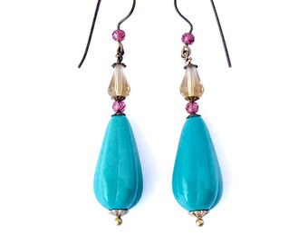 Boho Earrings with Smoky Quartz, One of a Kind Vintage