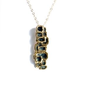 Brutalist Jewelry, 14K Gold Pendant Necklace, Inscribed LOVE on Gold Filled Chain
