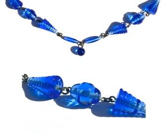 Blue Glass Necklace Vintage 1930s Beaded Jewelry