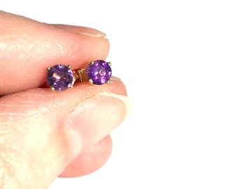 Amethyst Stud Earrings, Vintage 14K Gold Earrings, Gemstone Jewelry