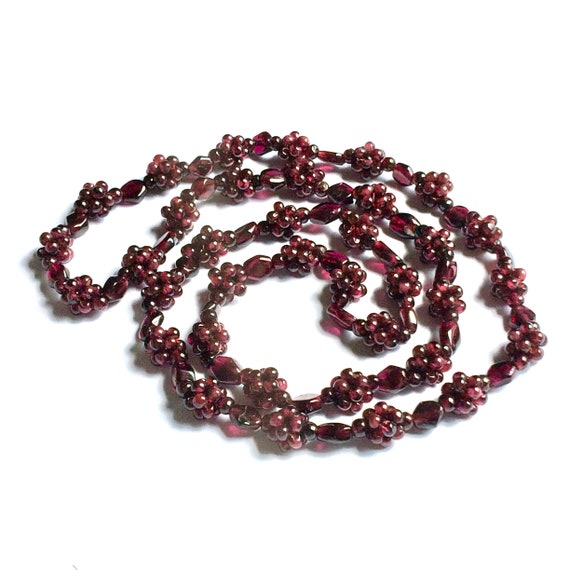 Vintage Beaded Garnet Necklace, Hippie Jewelry, G… - image 1